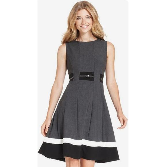 Calvin Klein Colorblocked Belted Fit & Flare Dress // 6 - Picture 1 of 9
